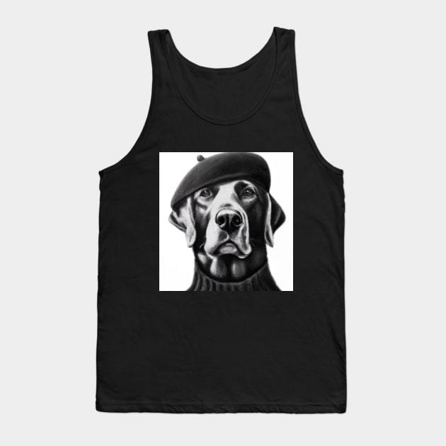 Labrador Retriever dog wearing a Beret and Black Turtleneck Tank Top by Catchy Phase